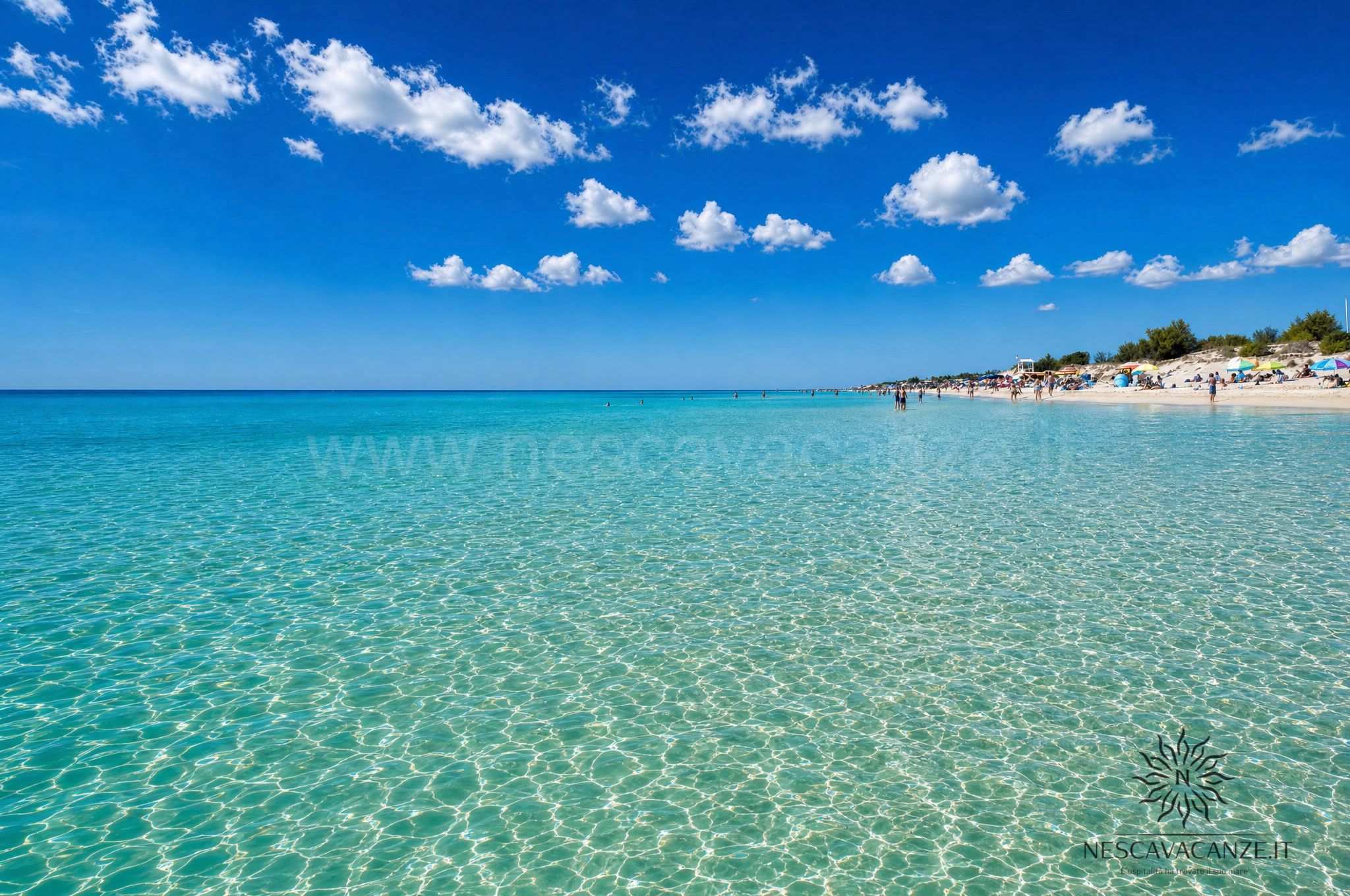 Acque basse cristalline della spiaggia di Pescoluse, Maldive del Salento