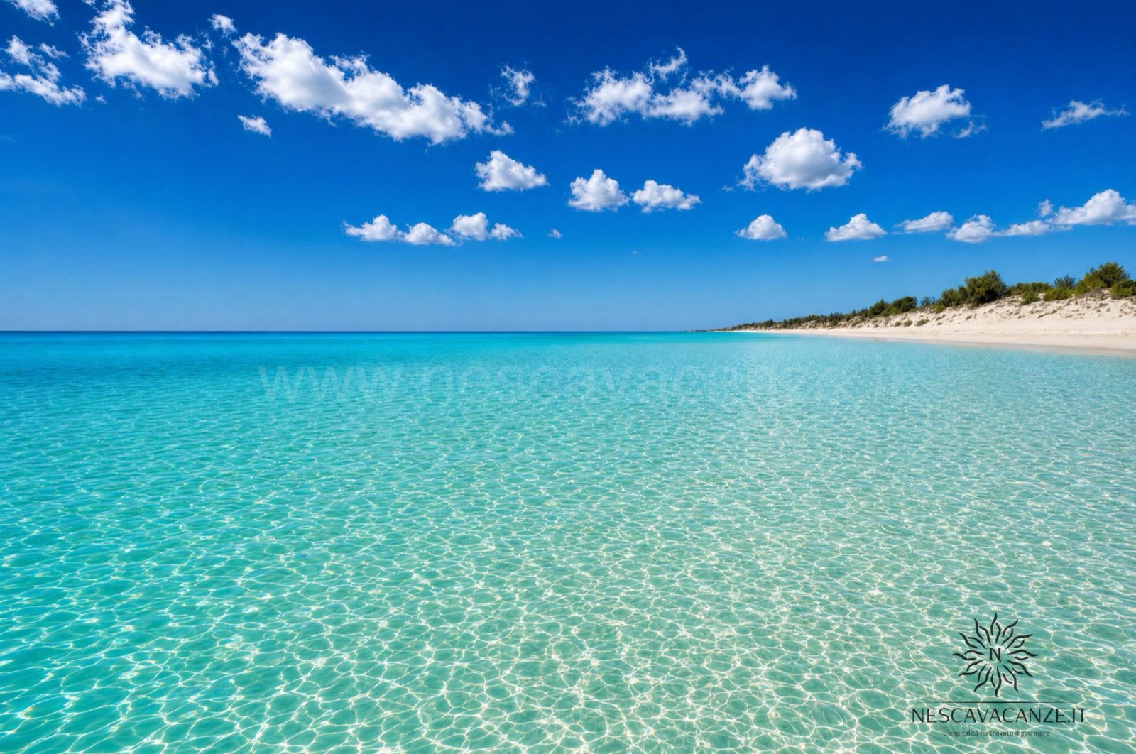 Le acque basse, cristalline e color turchese della spiaggia di Pescoluse, le Maldive del Salento