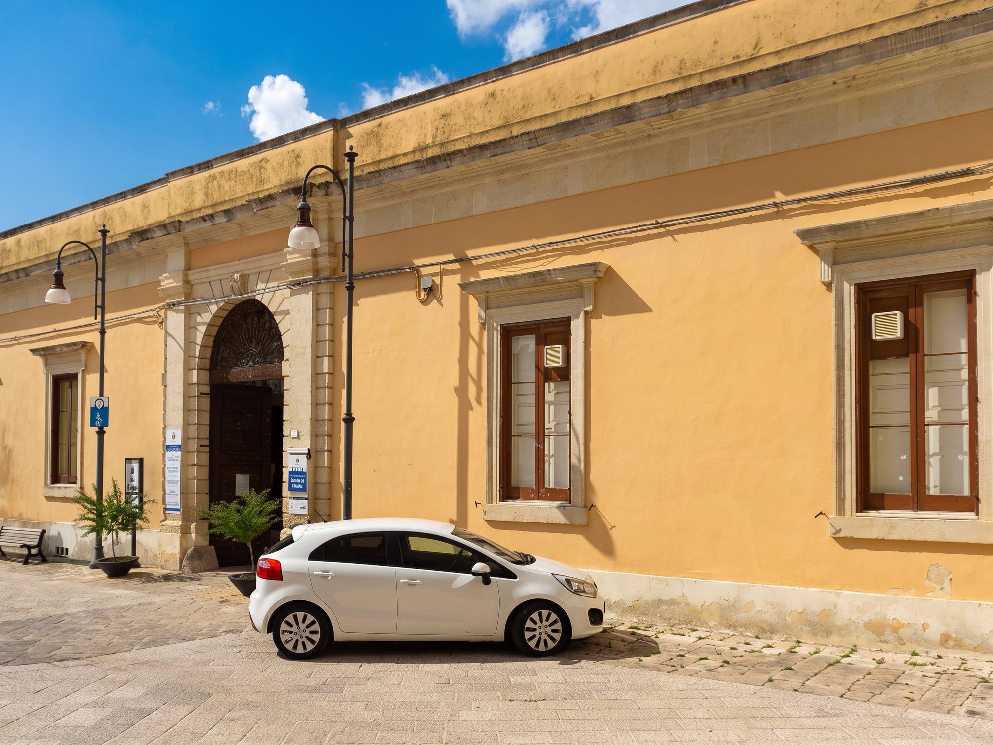 Palazzo Carida-Ramirez, edificio color ocra con il portone ad arco su piazza Concordia