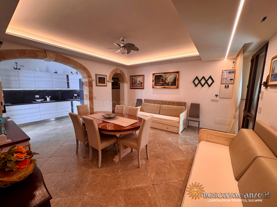 Soggiorno con divano letto casa Pescoluse 9